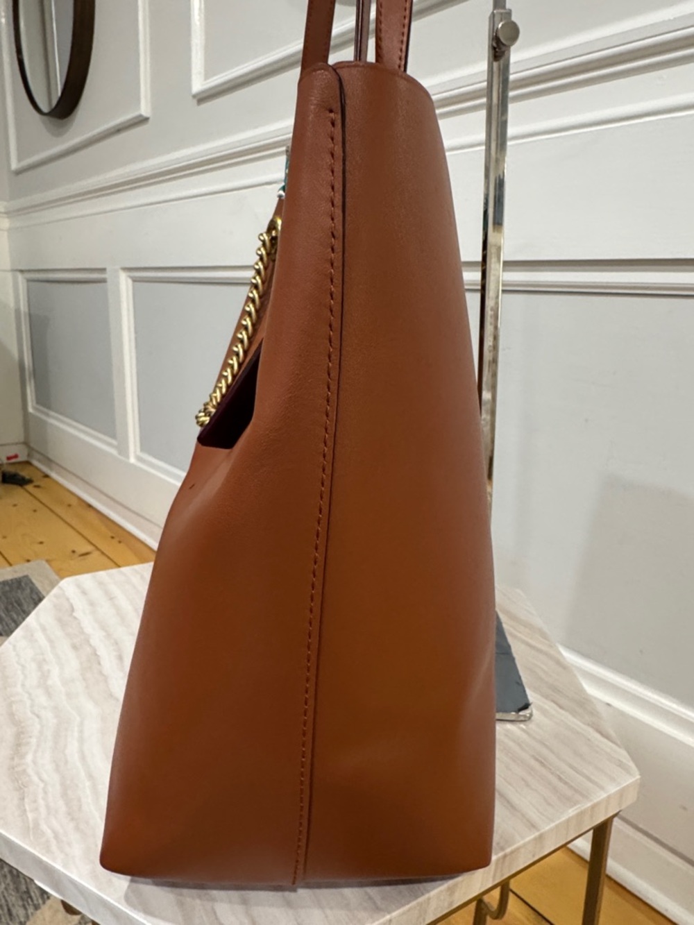 COACH Bag Signature Chain Central Brown Leather Tote - Picture 5 of 17